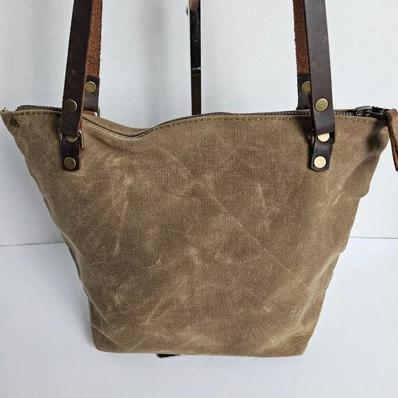 Canvas Shoulder Bag In Blue Waxed Canvas Farmers Market Tote Shoulder Bag - Picture 3 of 16